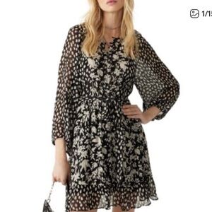 ba&sh black and cream floral print mini dress